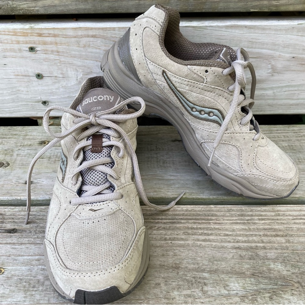 Saucony Suede Grid Integrity Sneakers Leather Walking Taupe Tan 60687 Size 8